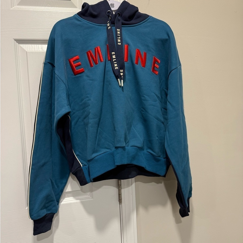 EMLINE Blue and Red Hoodie with red logo